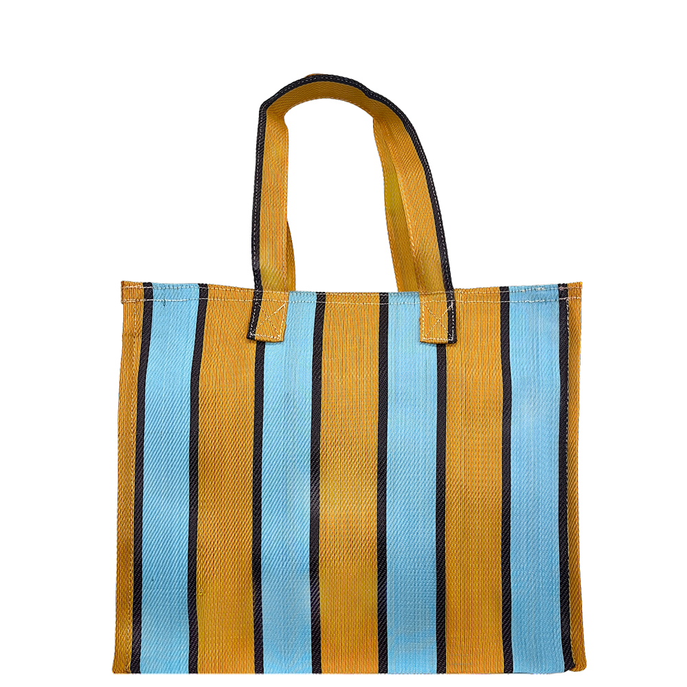 Slowmade, Handcrafted, Recycled Nylon Medium Shoulder Bag - Amber & Powder Blue