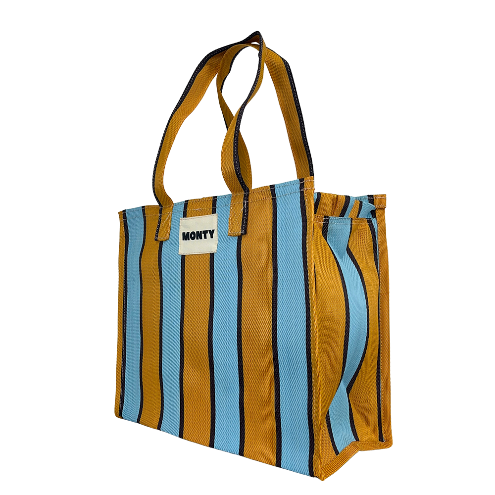 Slowmade, Handcrafted, Recycled Nylon Medium Shoulder Bag - Amber & Powder Blue