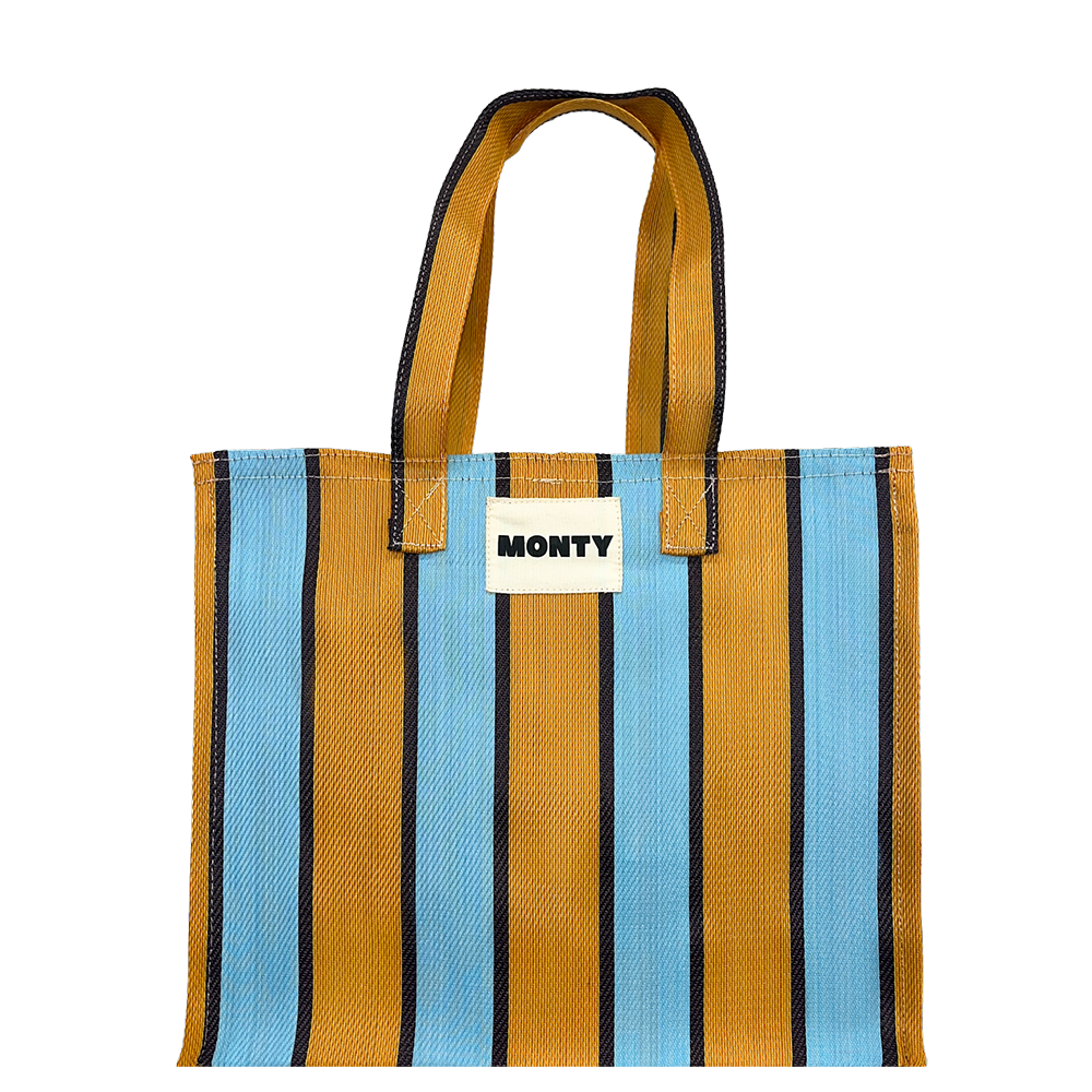 Slowmade, Handcrafted, Recycled Nylon Medium Shoulder Bag - Amber & Powder Blue