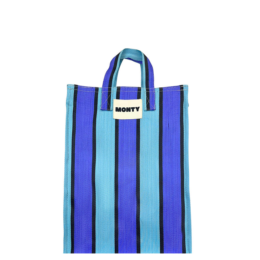 Slowmade, Handcrafted, Recycled Nylon Tall Bag - Denim & Azure